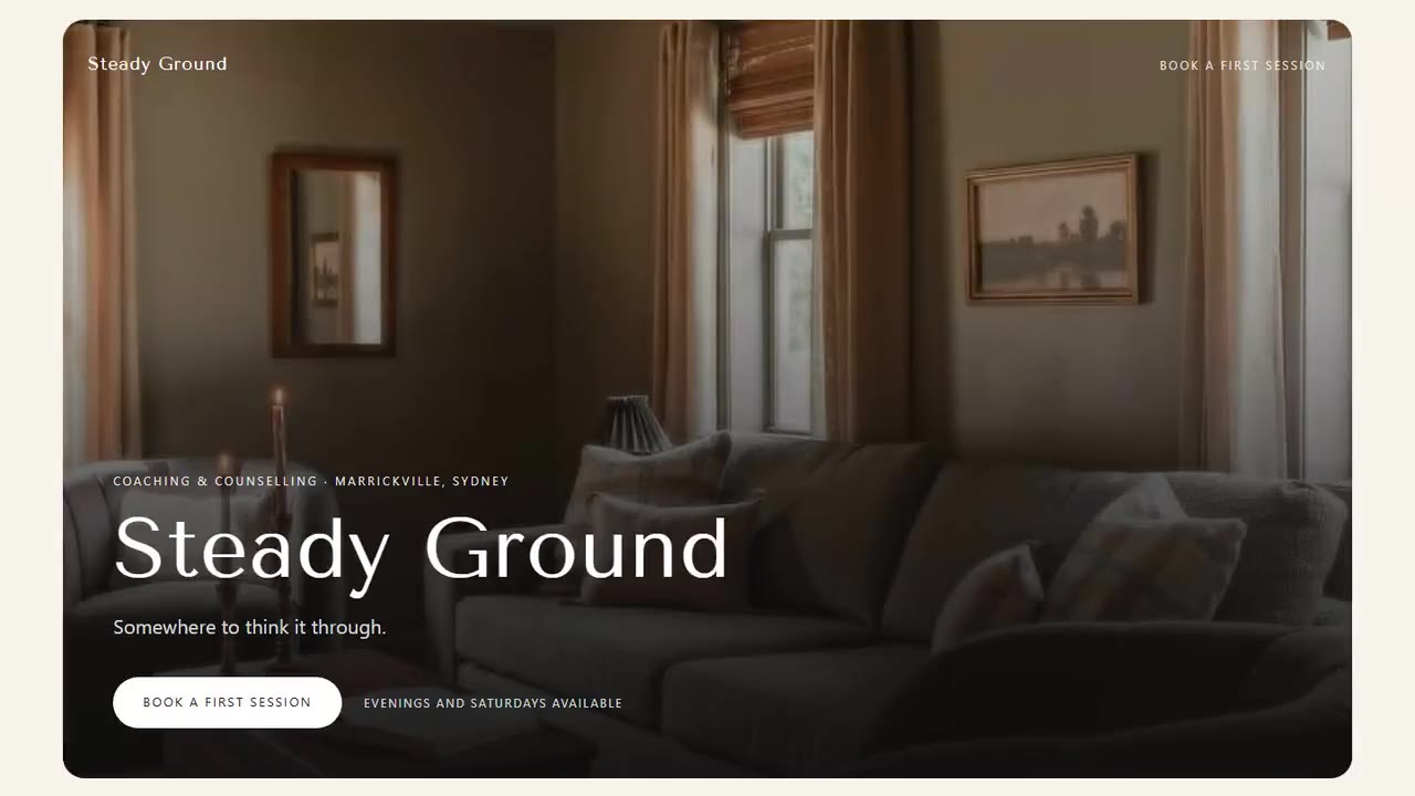 STEADY GROUND — Cream room, two chairs, quiet