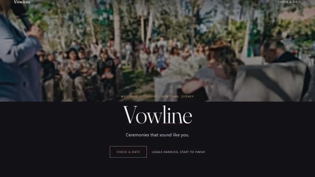 VOWLINE — Warm dusk, serif, ceremony