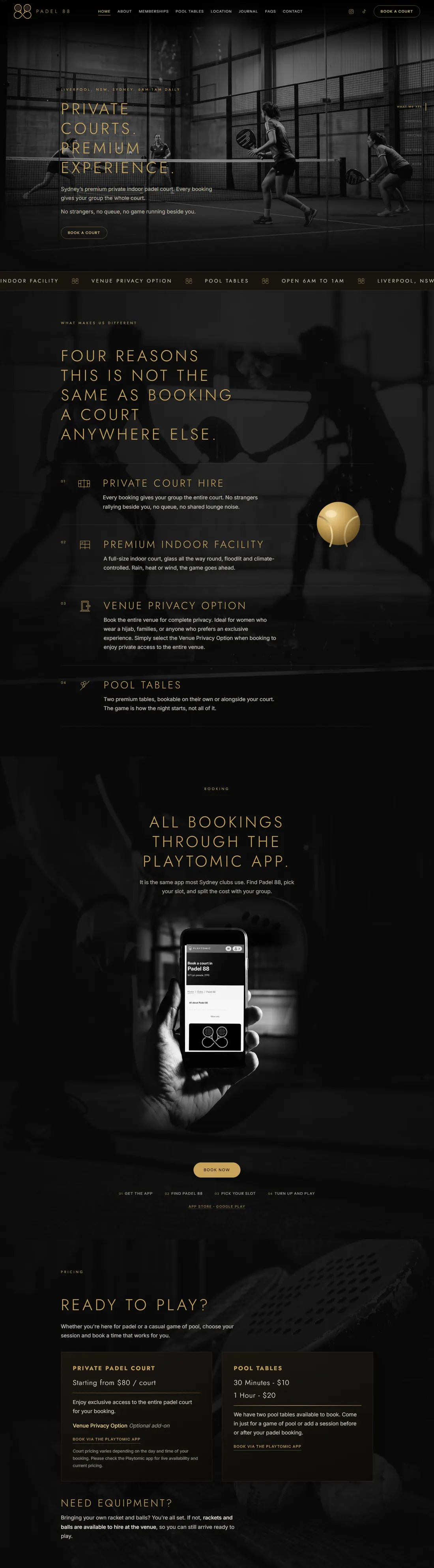 padel88.com.au, scrolling
